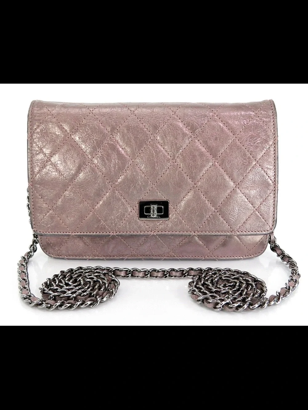 CHANEL Quilted Metallic Rose Pink Chain Crossbody Bag